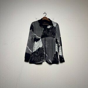 Goth Francesca Rose Long Sweater Women 1x Zip Paisley Floral Grey Black Y2K